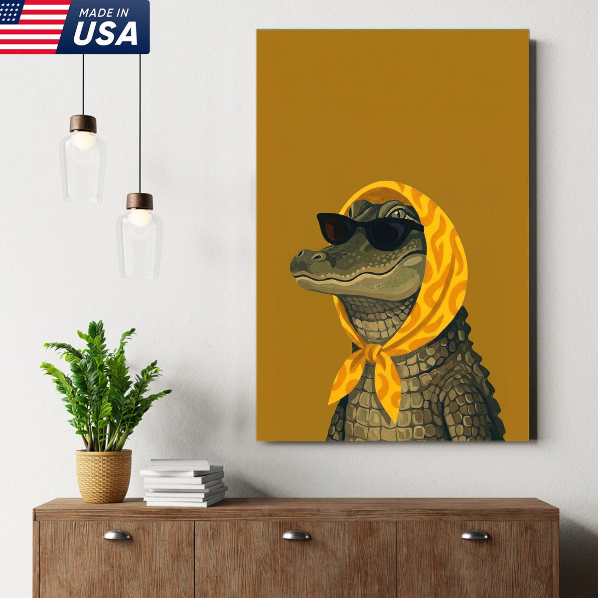Funny Alligator Wall Art, Cool Crocodile Canvas, Sunglasses Animal Art
