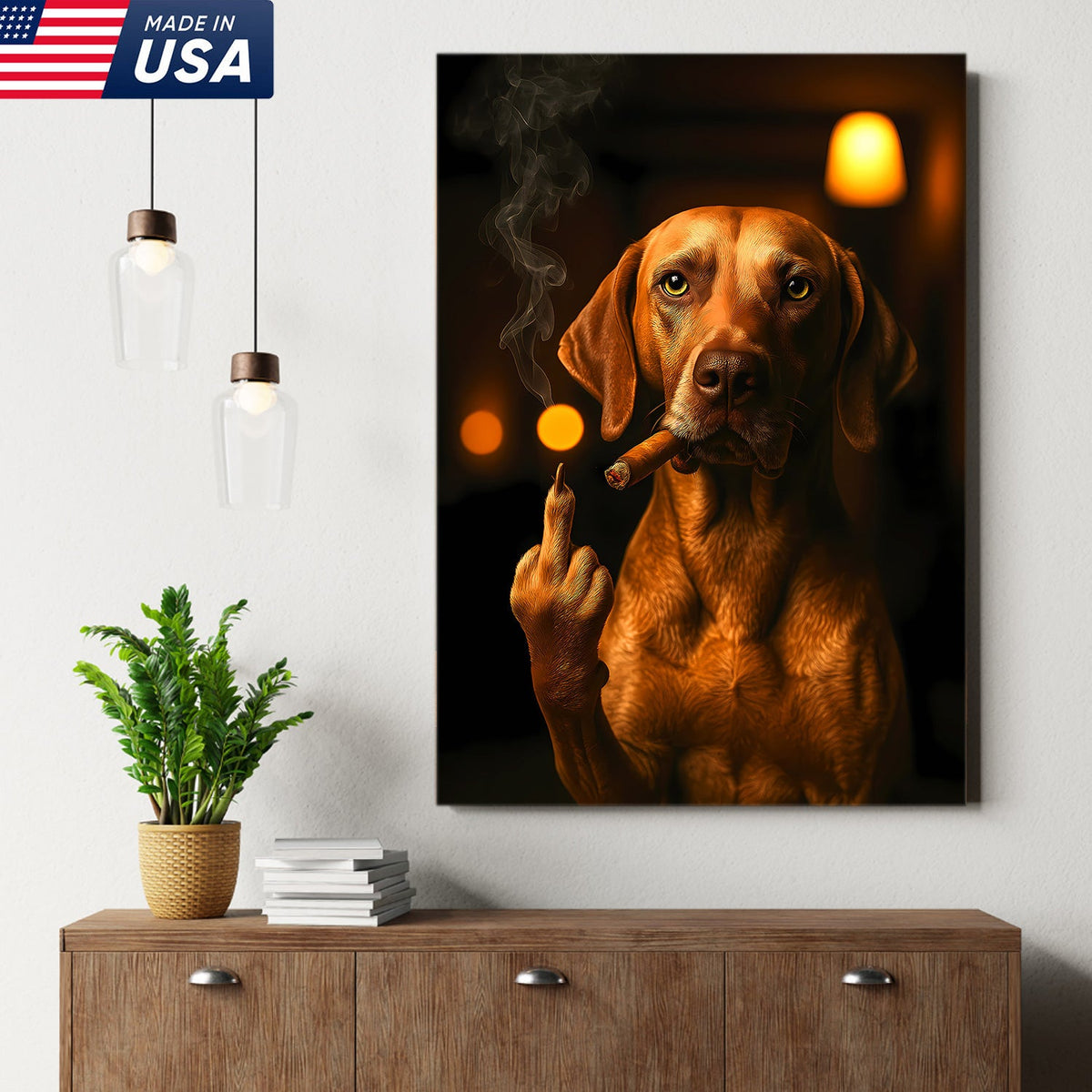 Funny Smoking Dog Canvas – Badass Gift for Hunters & Dog Lovers