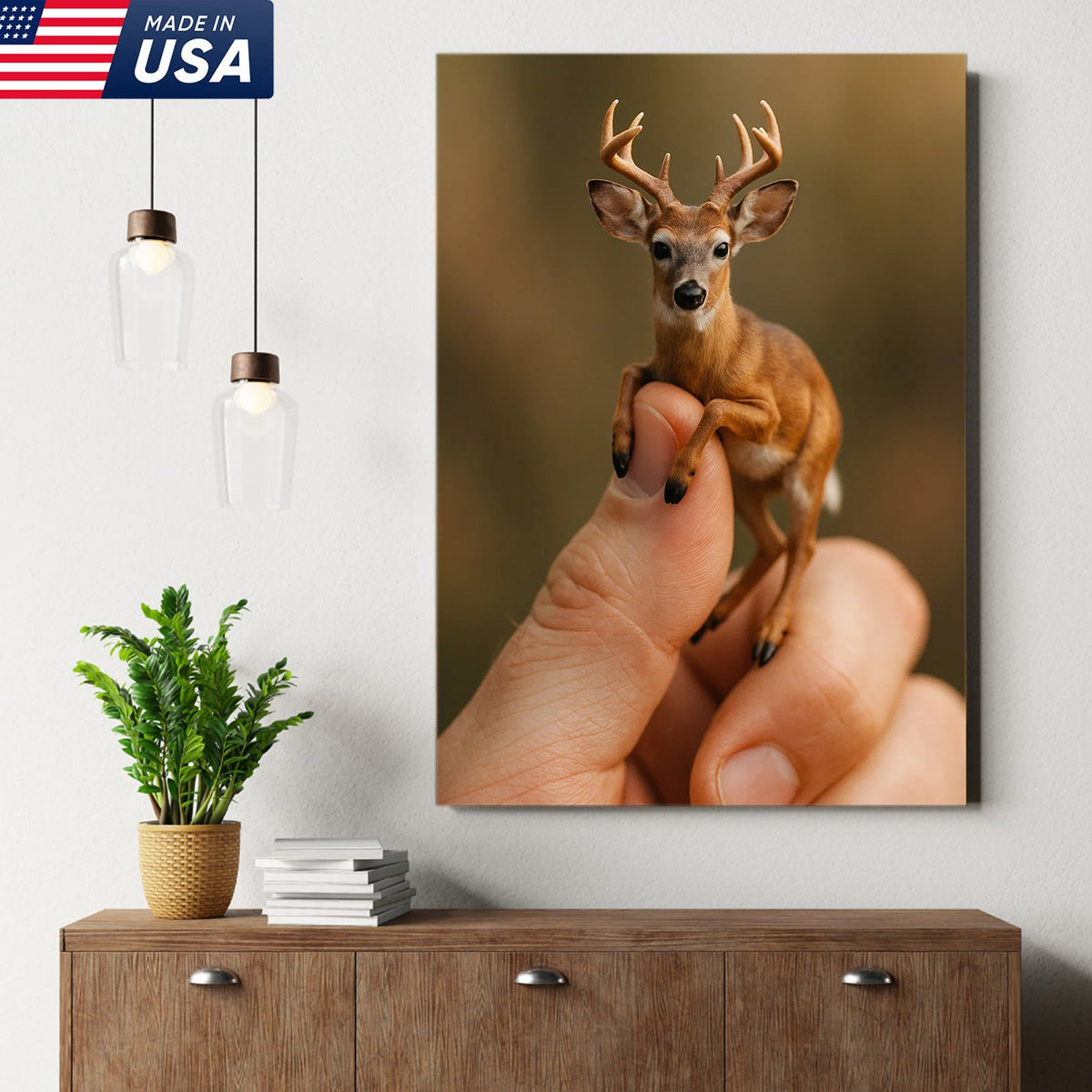 Tiny Deer Canvas Wall Art – Unique Whimsical Wildlife Print – Rustic Cabin and Lodge Decor