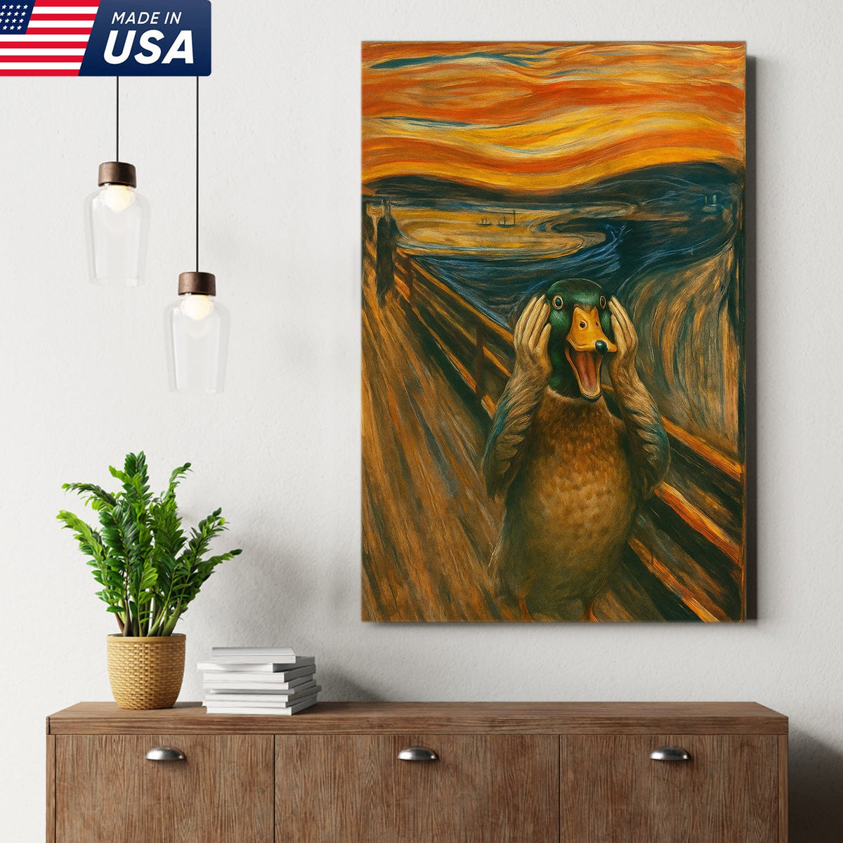 Funny Duck Scream Canvas Wall Art, Parody Edvard Munch Painting Print