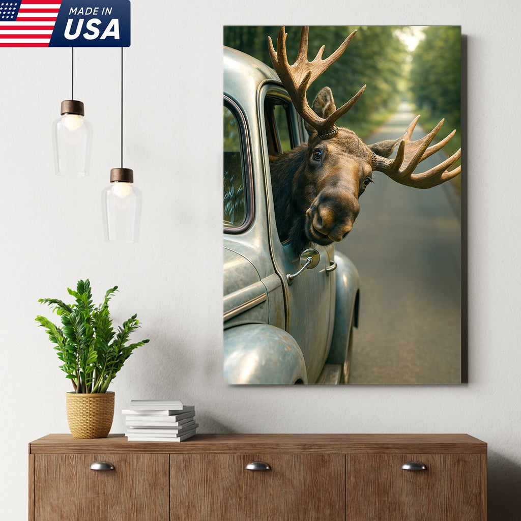Funny Moose Canvas – Hilarious Wildlife Wall Art Gift for Hunters, Cabin or Lodge Decor