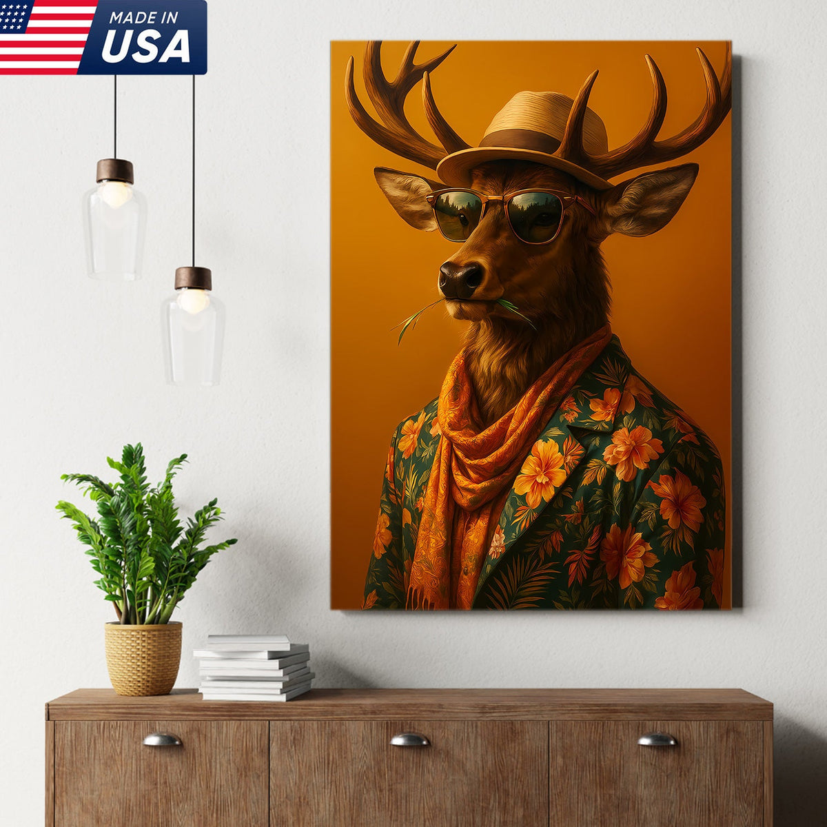 Stylish Deer Canvas – Funny Hunting Wall Art for Cabin & Man Cave, Cool Gift for Hunters