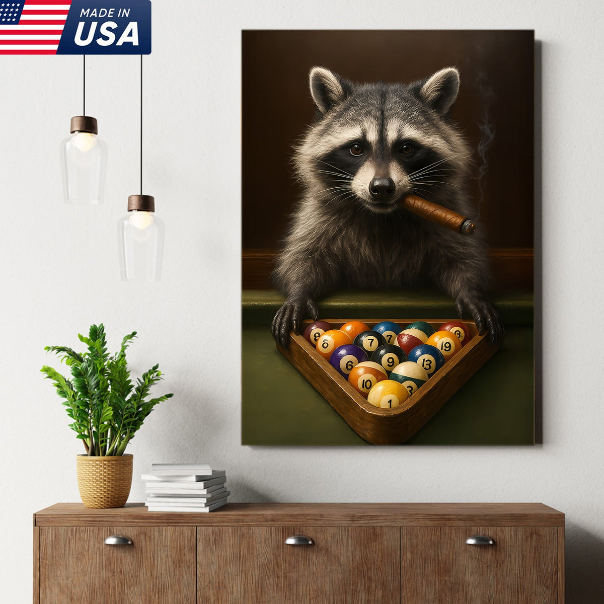 Funny Raccoon Pool Player Canvas – Perfect Gift for Billiards Lovers & Outdoors Men