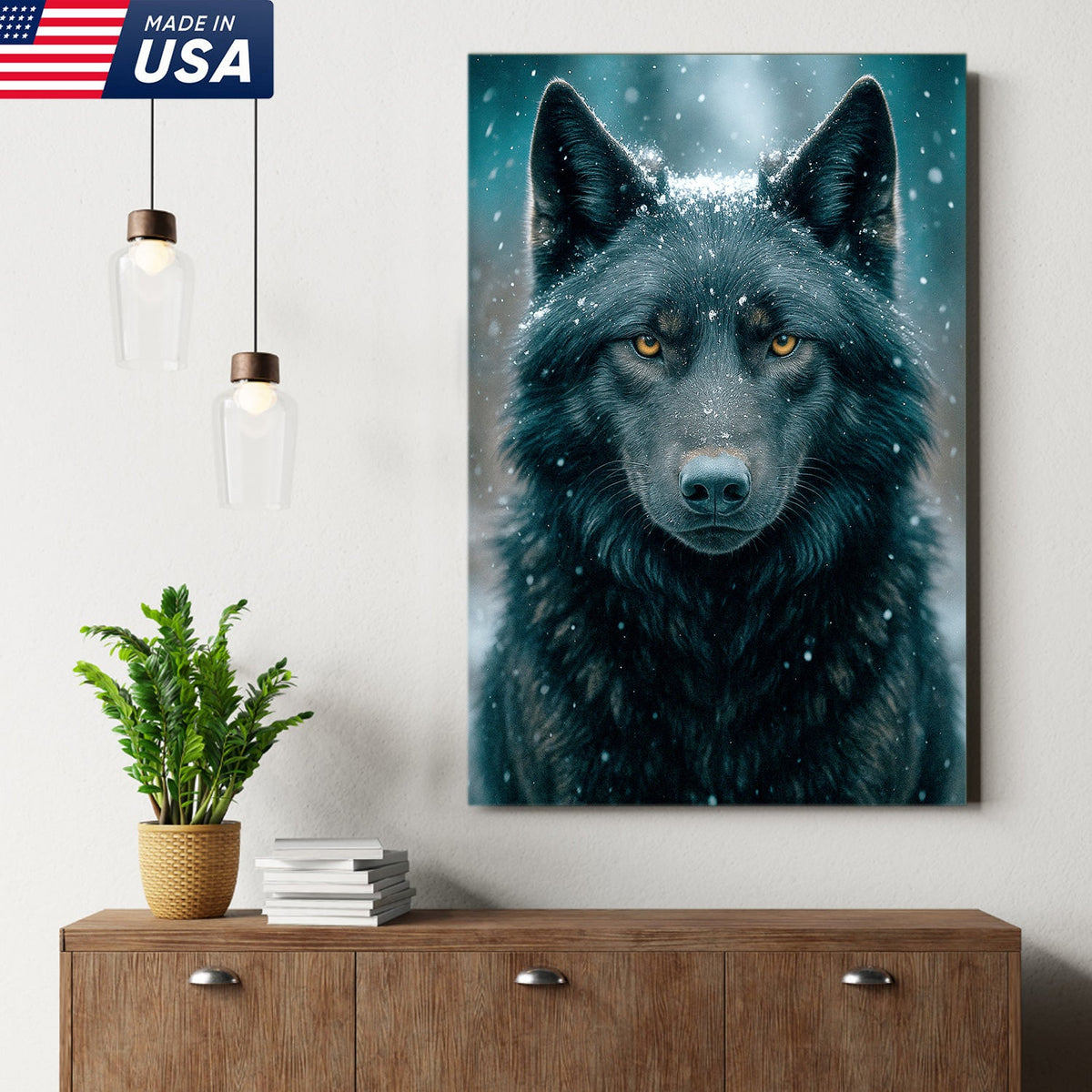 Black Wolf Canvas Wall Art – Rustic Cabin Décor for Hunters, Lodge & Man Cave
