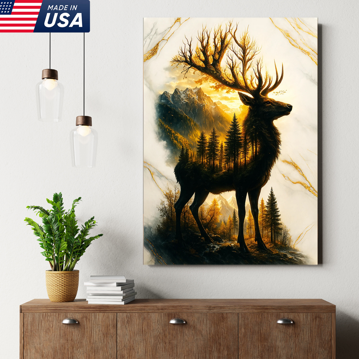 Majestic Deer Canvas Wall Art – Rustic Wildlife Decor, Forest Landscape within Buck Silhouette
