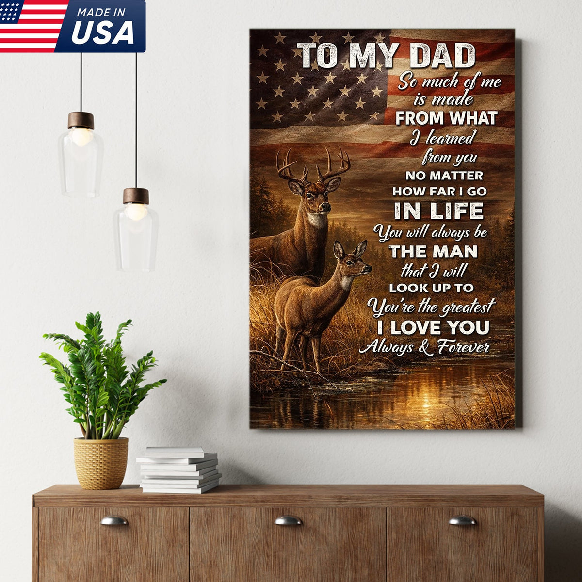 To My Dad Deer Canvas Wall Art – Father Appreciation Gift from Son or Daughter