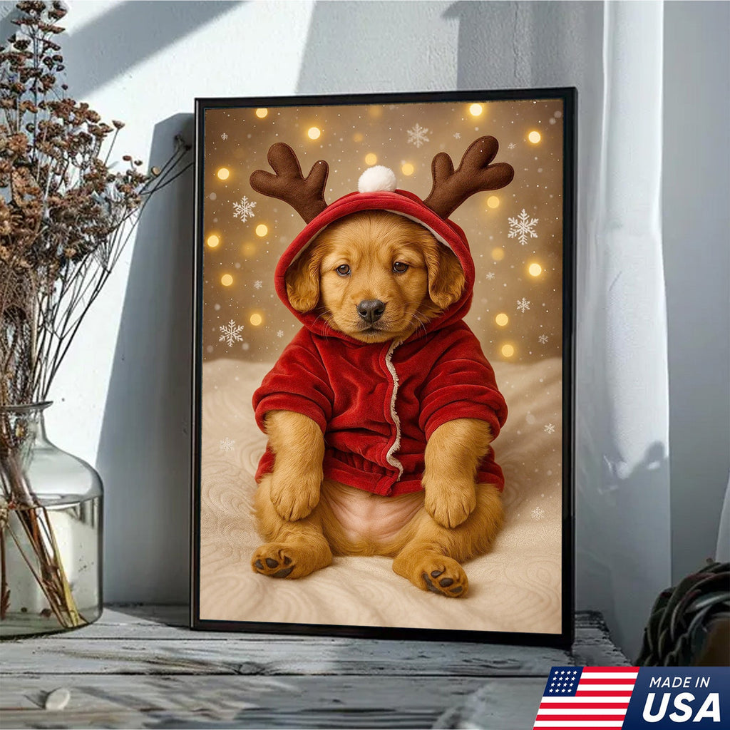 Christmas Puppy Reindeer Canvas Wall Art, Cute Golden product image 15