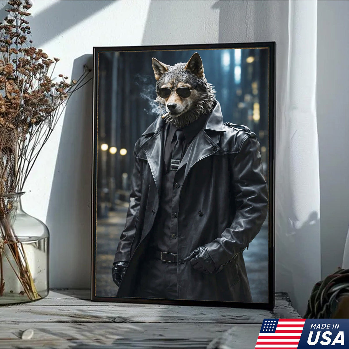 Noir Wolf Detective Canvas Wall Art, Cool in Leather Coat product image 12