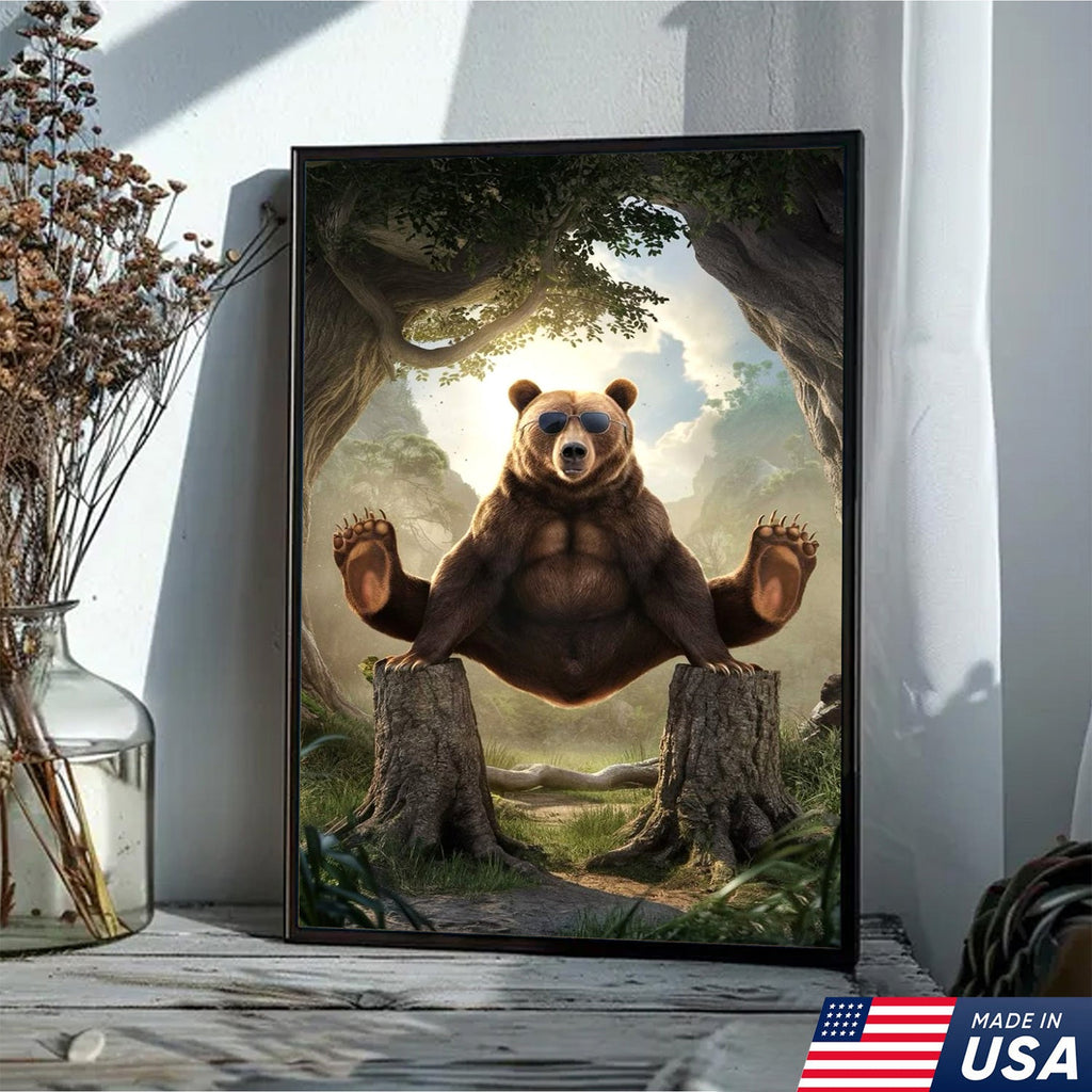 Funny Bear Canvas, Cool Animal Wall Art, Sunglasses Bear Decor