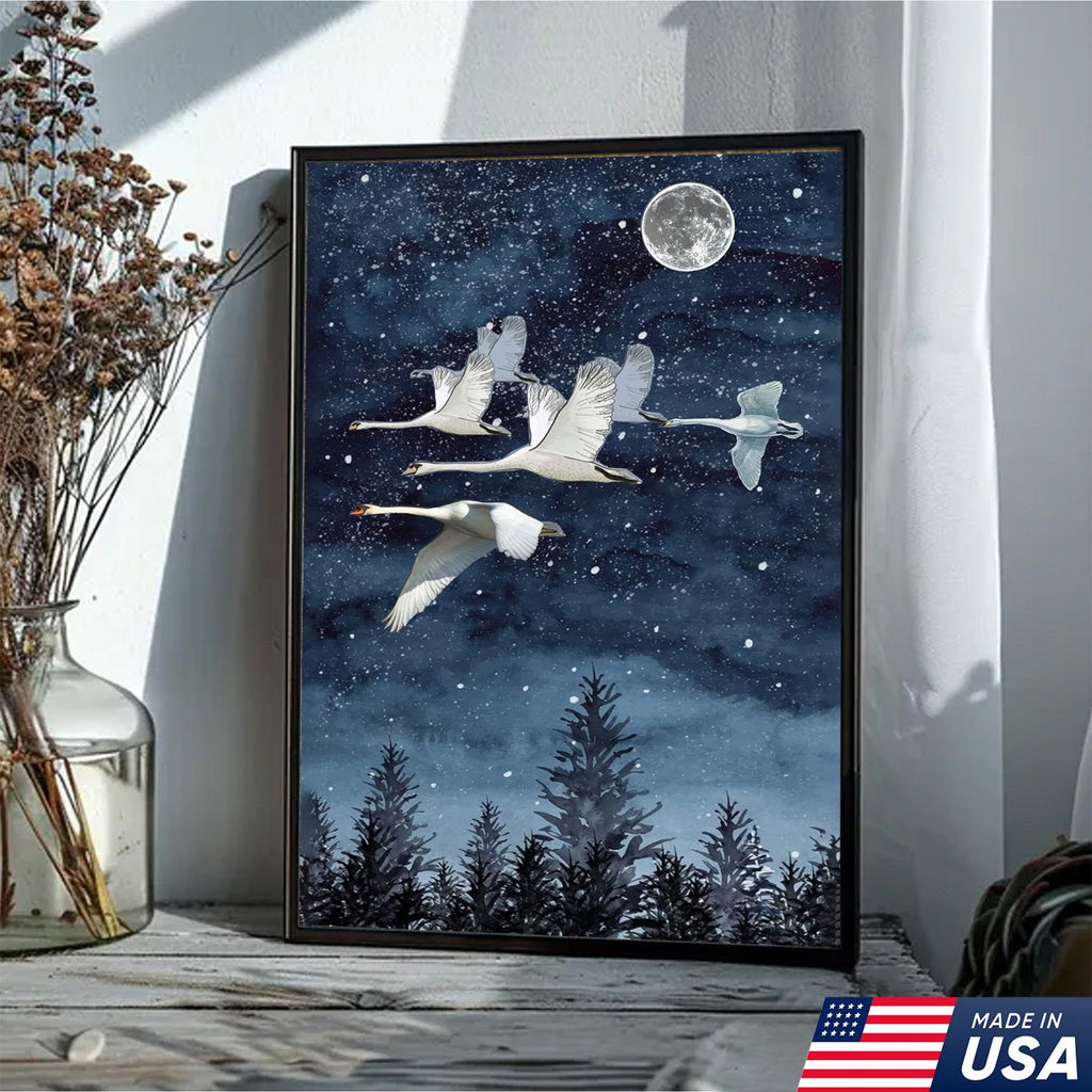Moonlit Swan Flight Canvas