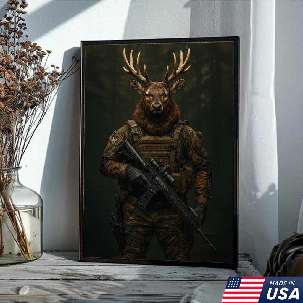 Tactical Deer Canvas Art – Elite Antlered Warrior in Combat Gear