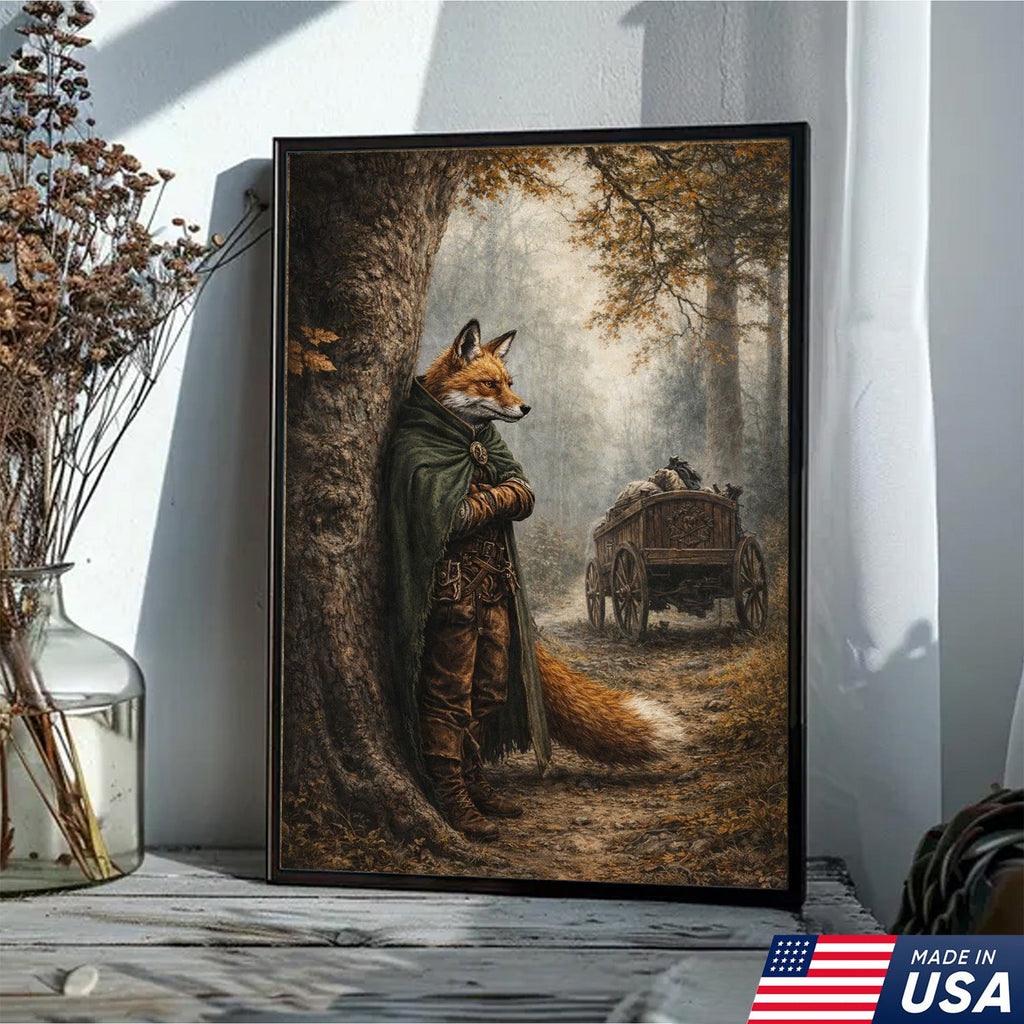 Forest Ranger Fox Canvas Wall Art, Woodland Adventure Fox Illustration