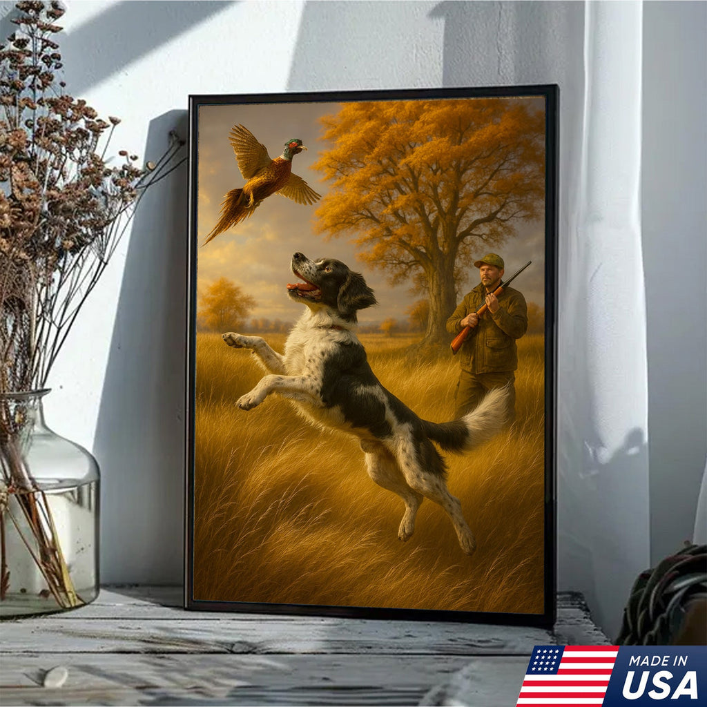Hunting Dog & Pheasant Wall Art Canvas  – Bird Dog Canvas Print for Hunters & Cabin Decor
