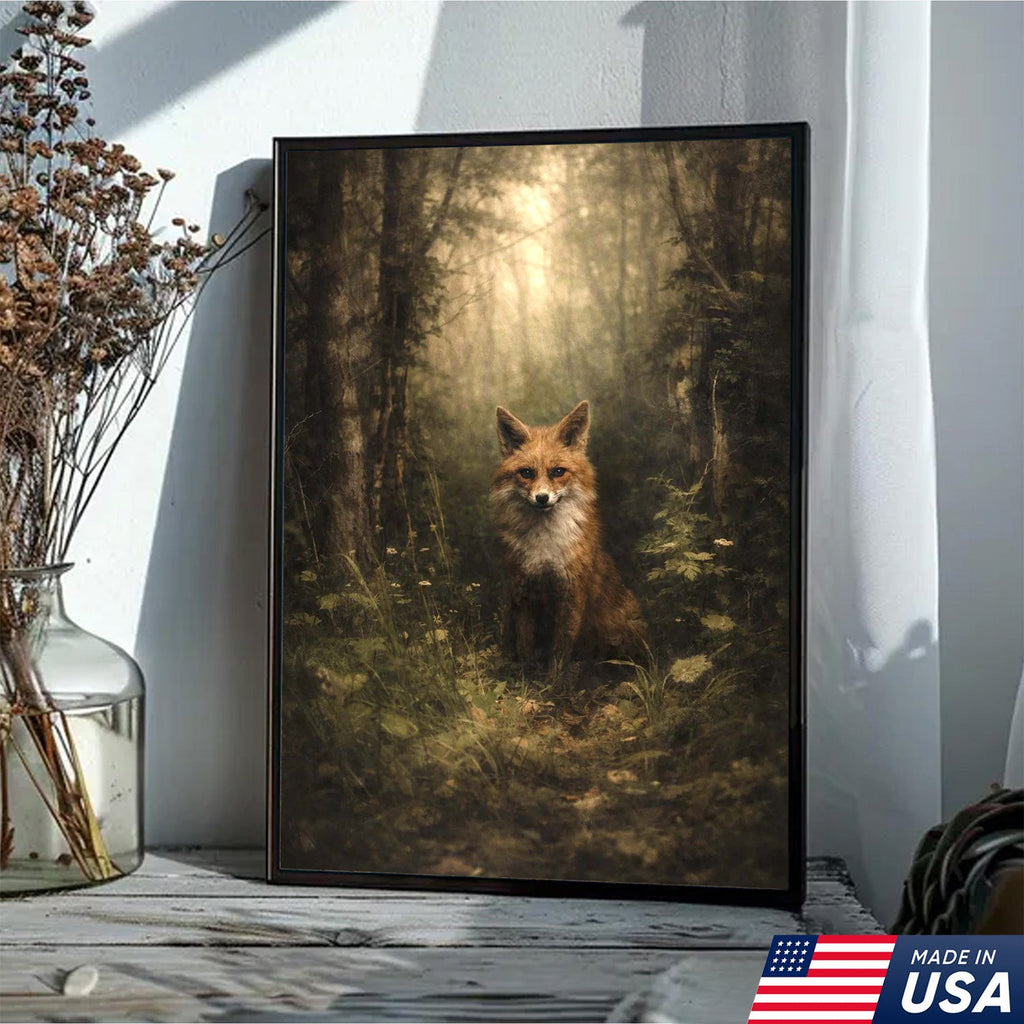 Enchanted Forest Fox Canvas Wall Art, Mystical Woodland Animal Portrait