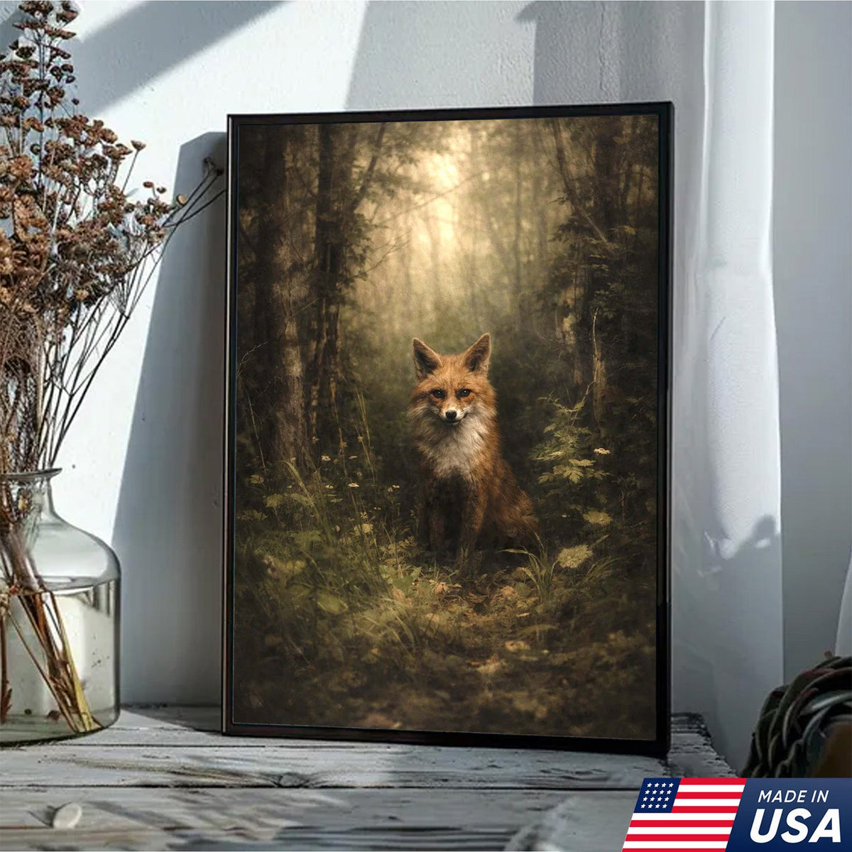 Enchanted Forest Fox Canvas Wall Art, Mystical Woodland Animal Portrait
