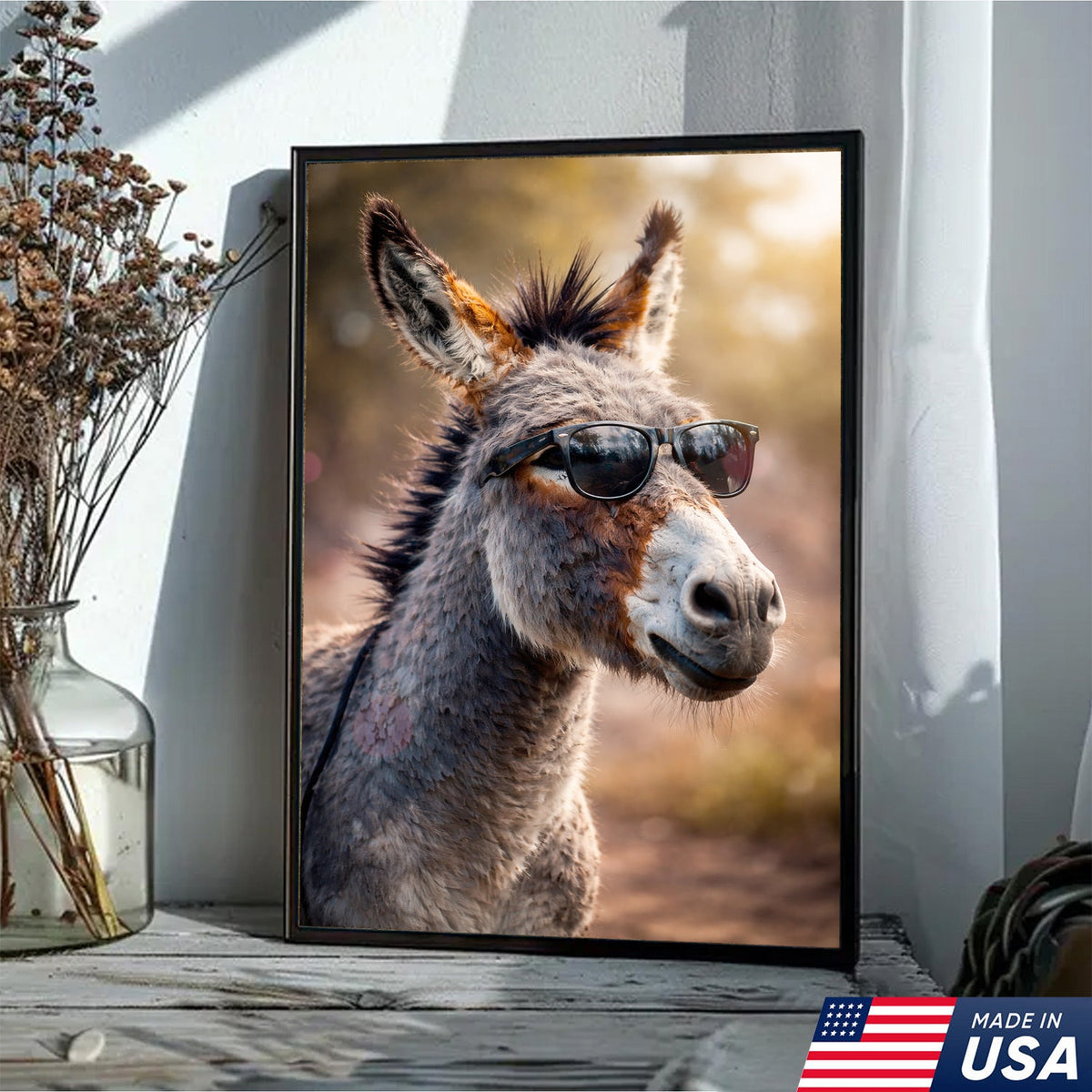 Funny Donkey With Sunglasses Canvas Wall Art – Farm Animal Funny Farmhouse Decor