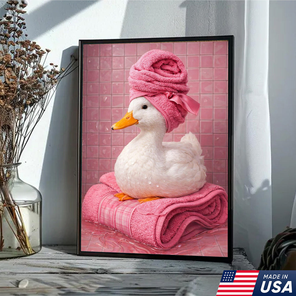 Funny Duck Bathroom Canvas Wall Art – Duck Spa Painting With Towel