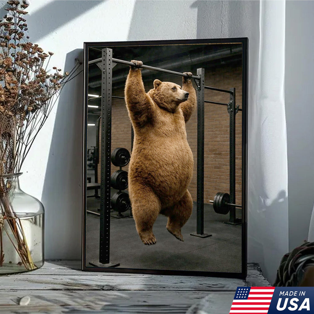 Strong Bear Gym Canvas Wall Art – Realistic Animal Workout Print
