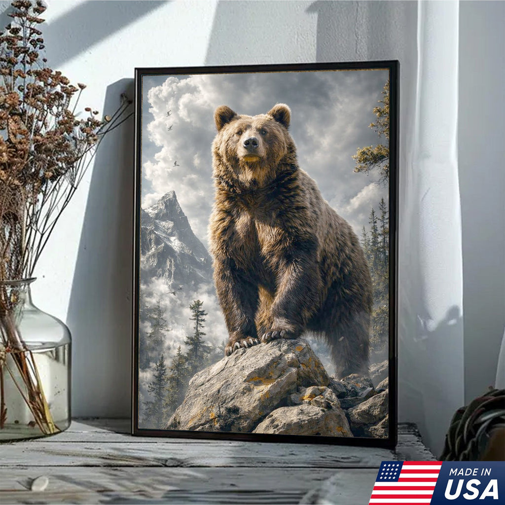 Majestic Bear Canvas Wall Art – Mountain Wilderness Animal Decor for Rustic Home