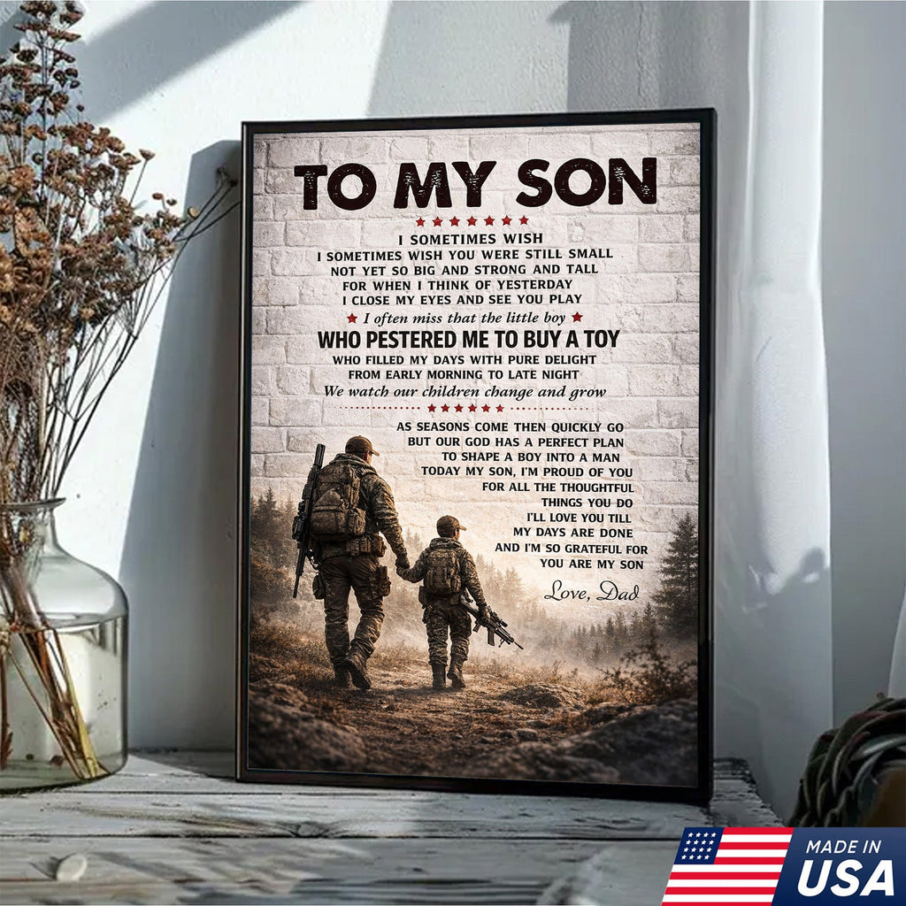 Personalized To My Son Canvas Print Dad to Son Gift Hunting Military Wall Art Decor