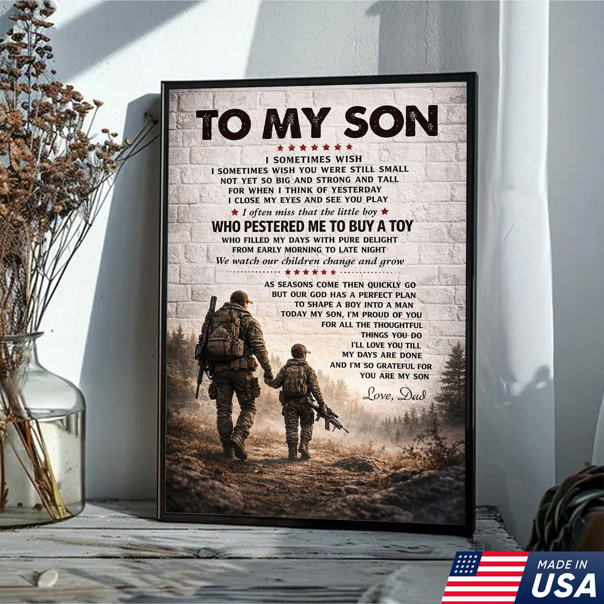 Personalized To My Son Canvas Print Dad to Son Gift Hunting Military Wall Art Decor