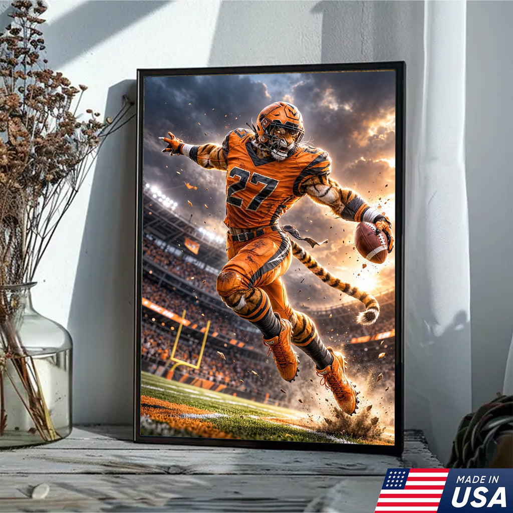 Tiger Football Athlete Canvas Wall Art – Action Stadium Sports Print