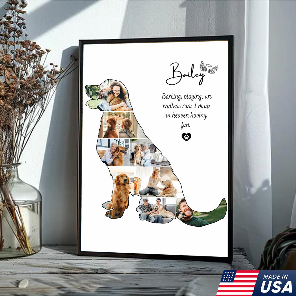 Custom Dog Memorial Print Canvas, Personalized Pet Loss Gift, Rainbow Bridge Dog Photo Collage