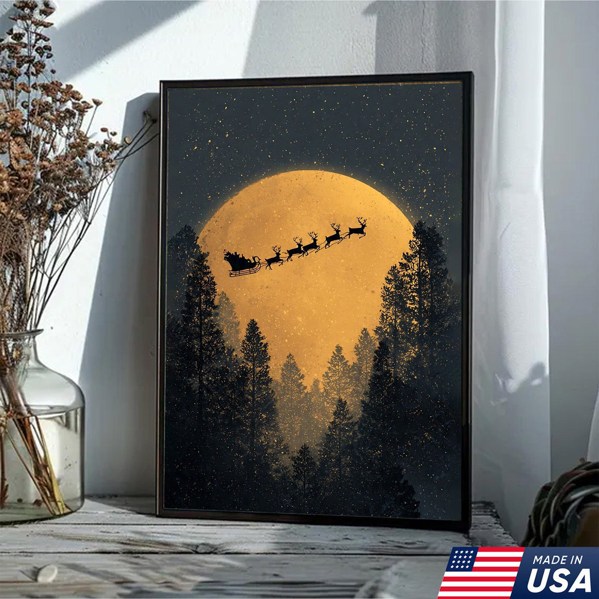 Golden Moon Santa Canvas