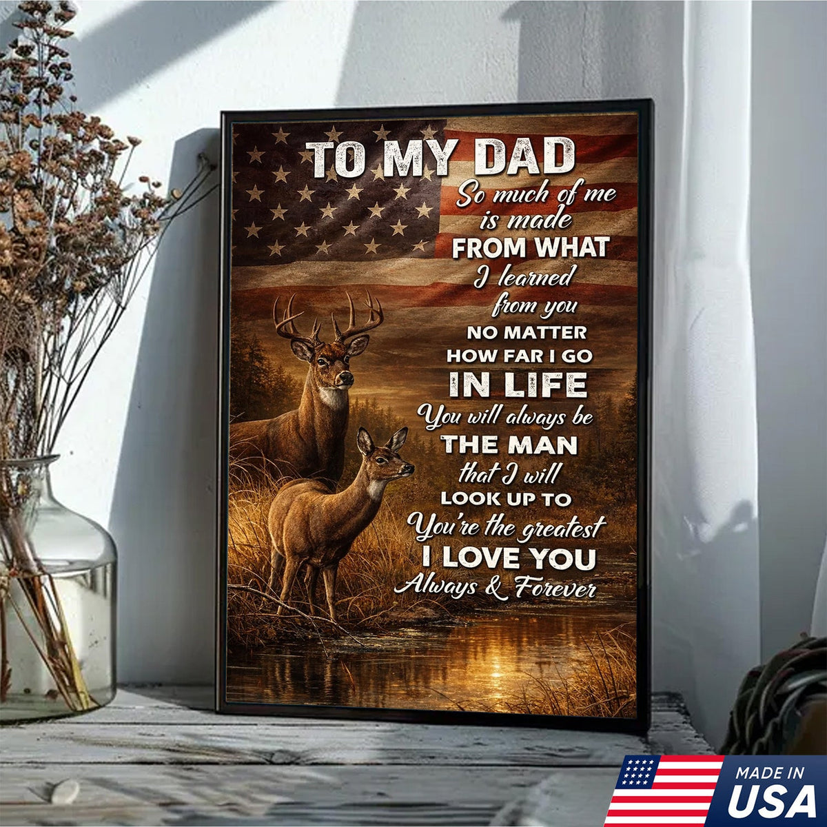 To My Dad Deer Canvas Wall Art – Father Appreciation Gift from Son or Daughter