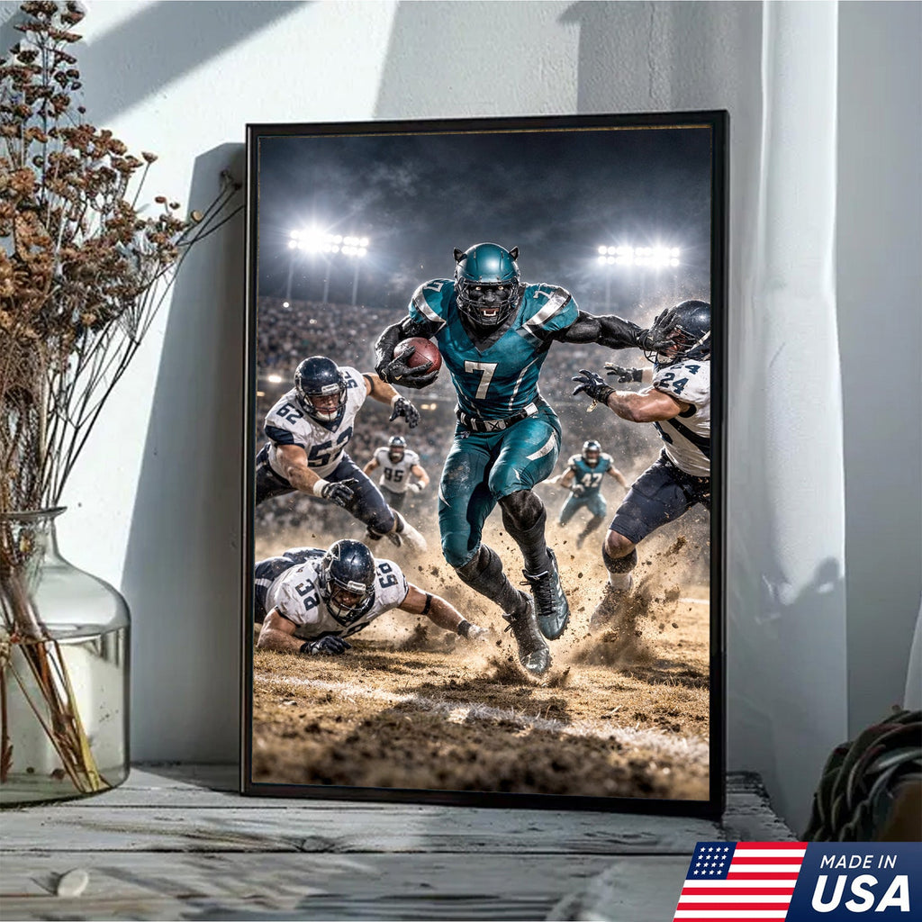 Black Panther Football Canvas Wall Art – Intense Stadium Action Sports Print