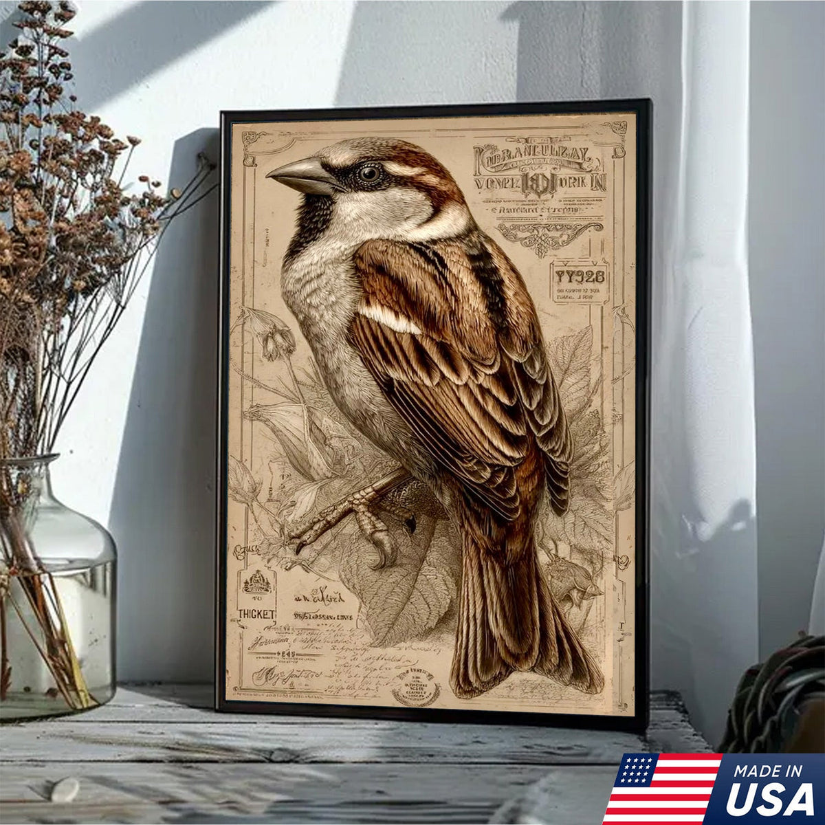 Vintage Sparrow Elegance Canvas