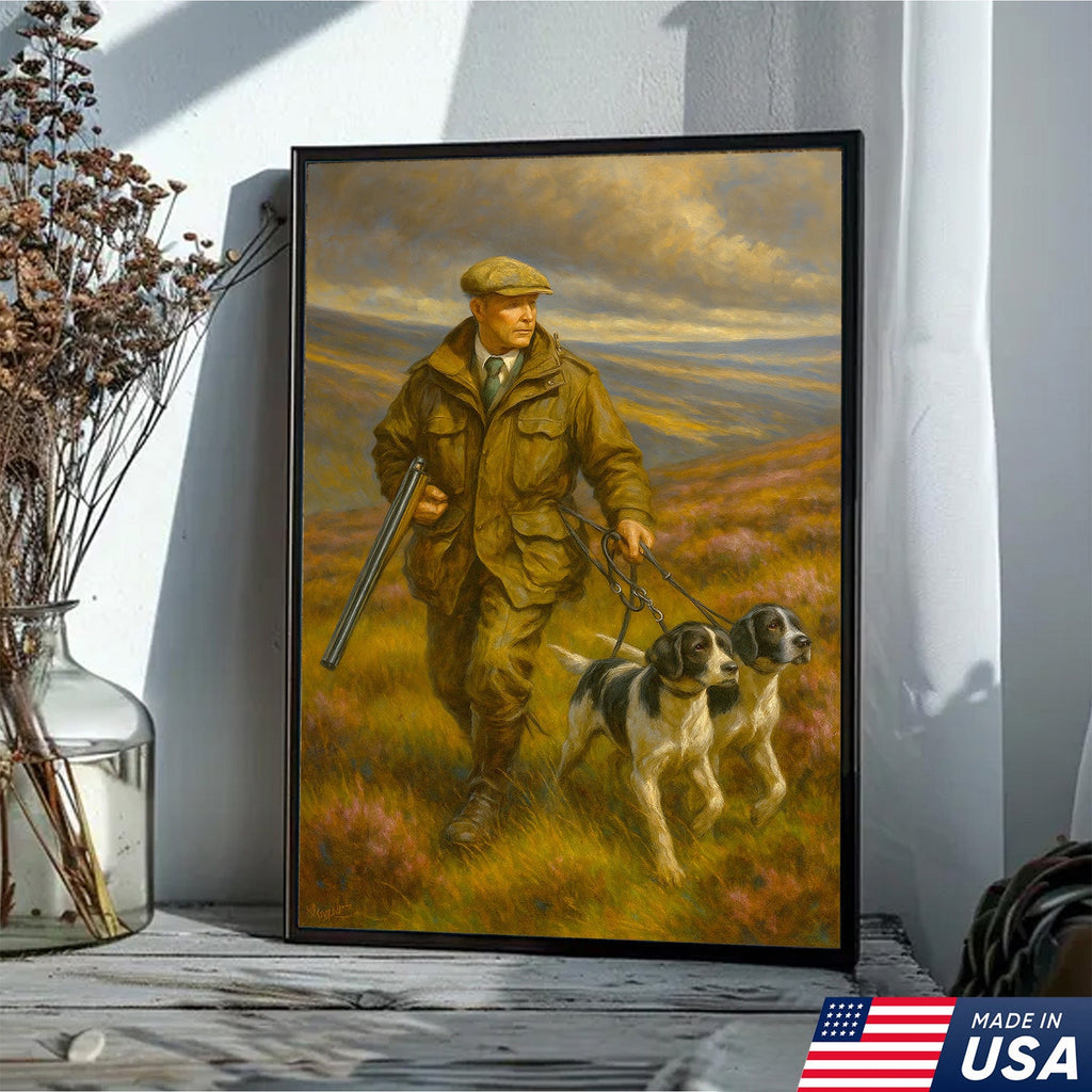 Upland Hunter With Hunting Dogs Canvas – Classic Field Sport Wall Art, Rustic Lodge Decor Gift