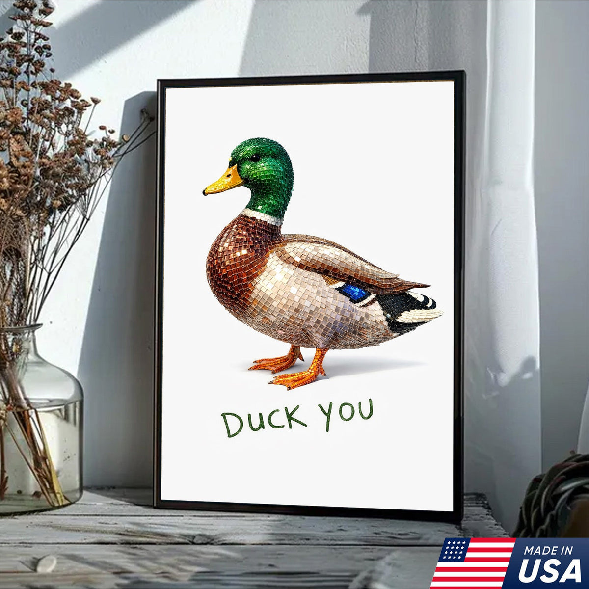 Funny Duck Canvas Wall Art – “Duck You” Sarcastic Animal Decor for Home or Office