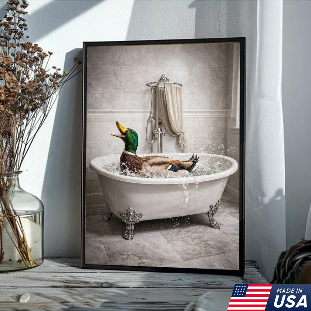 Duck Bathroom Canvas Print – Funny Duck In Bathtub Wall Art