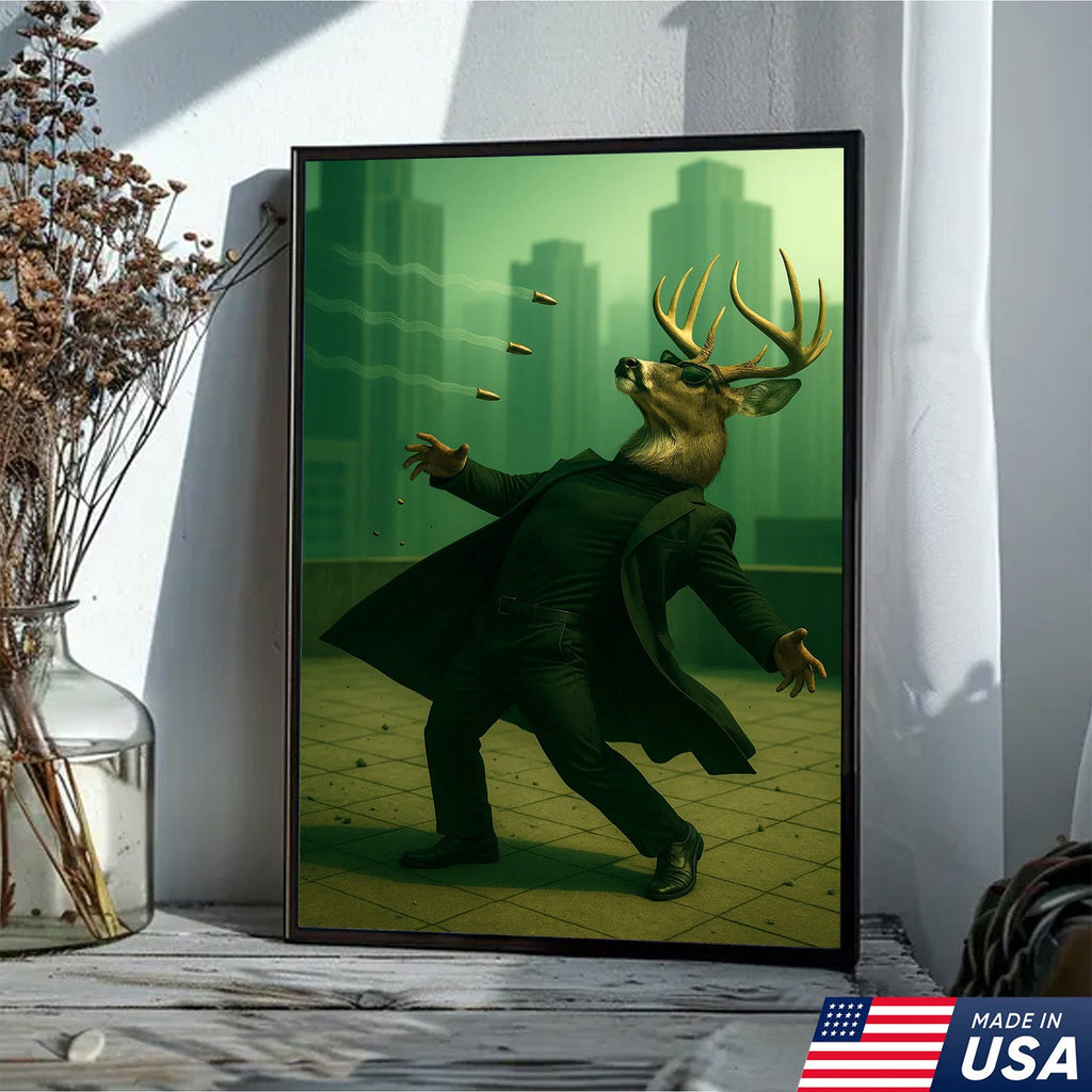 Cool Deer Wall Art Canvas, Buck Dodging Bullets in Long Coat product image 15