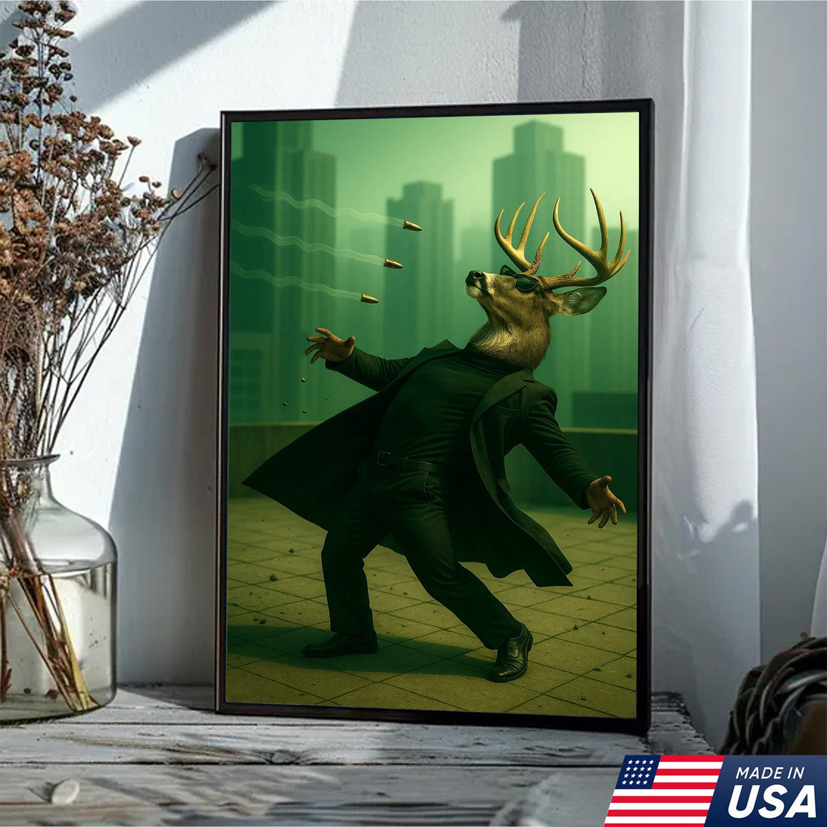 Cool Deer Wall Art Canvas, Buck Dodging Bullets in Long Coat product image 15