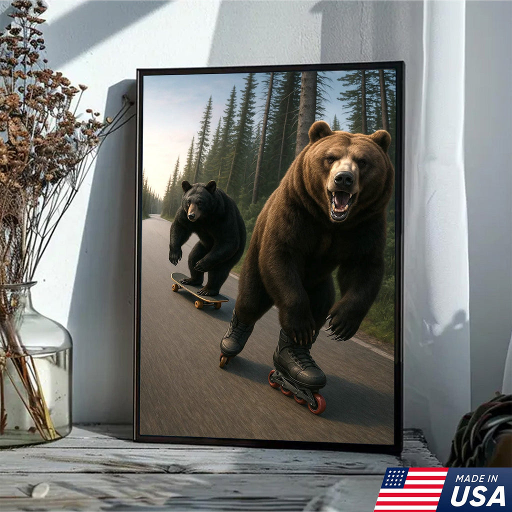 Skating Bears Canvas Art – Funny Bears on Skateboards & Rollerblades
