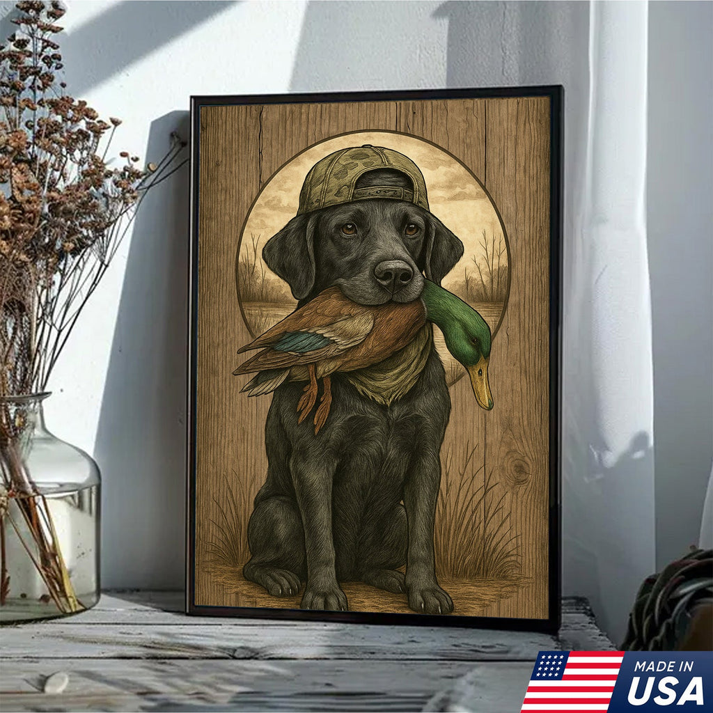 Duck Hunting Dog Still Life Canvas – Rustic Cabin Wall Art for Hunters & Outdoorsmen