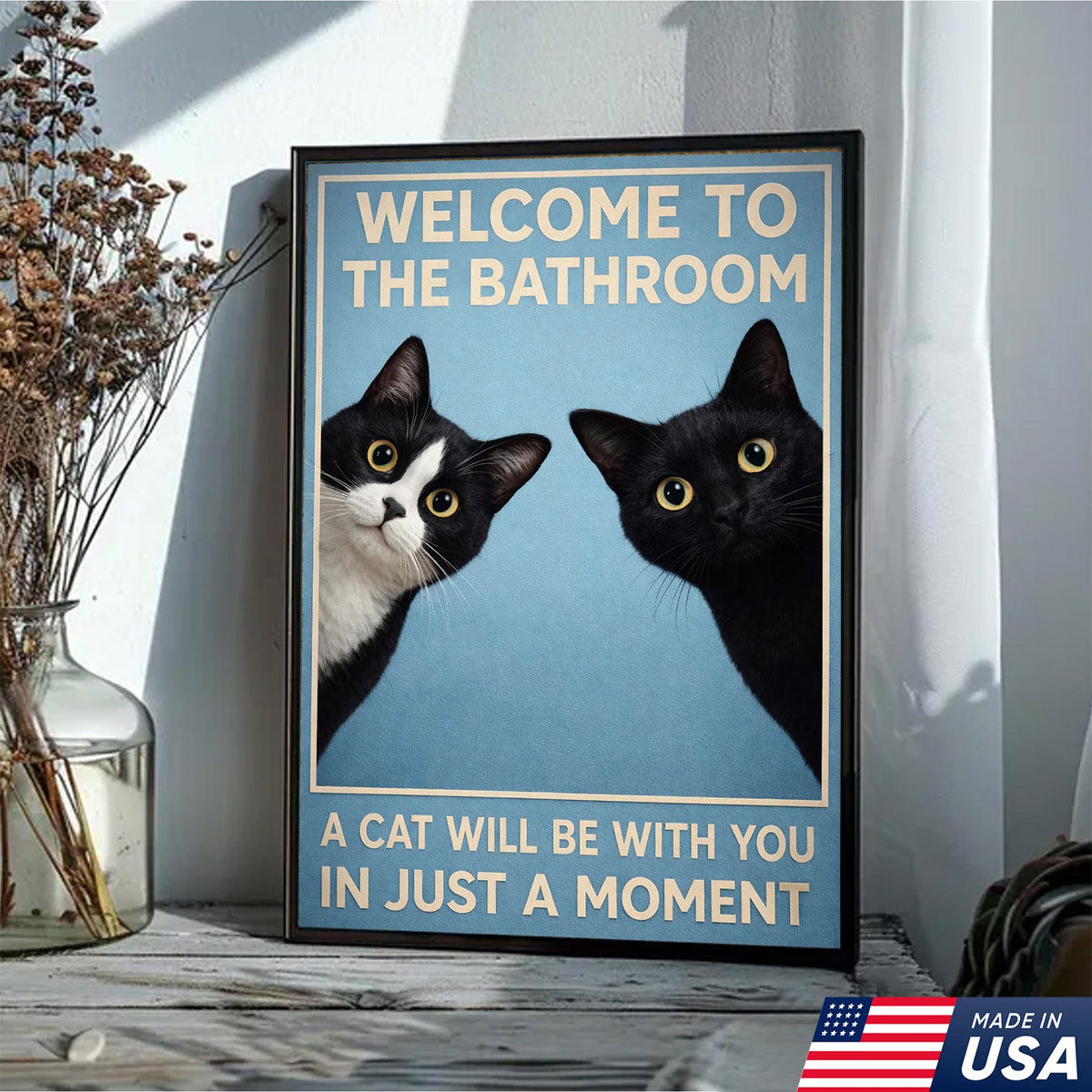 Funny Cat Bathroom Wall Art, Welcome to the Bathroom Cat Canvas