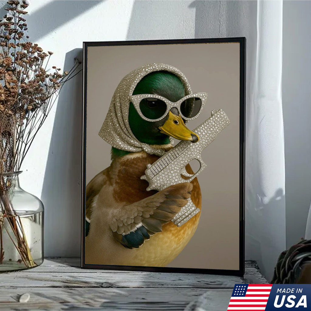 Glam Duck Canvas Art – Fancy Diamond-Style Shades & Sparkling Prop