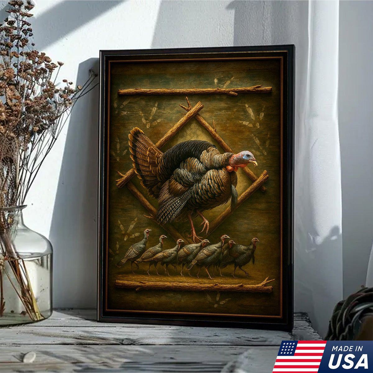 Wild Turkey Canvas Wall Art – Rustic Farmhouse Decor & Perfect Gift for Hunters