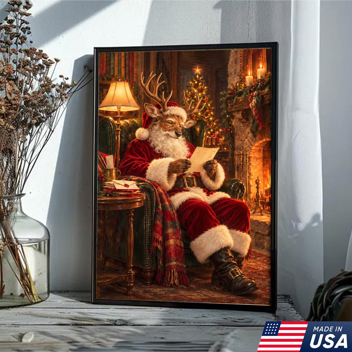 Santa's Cozy Reindeer Canvas