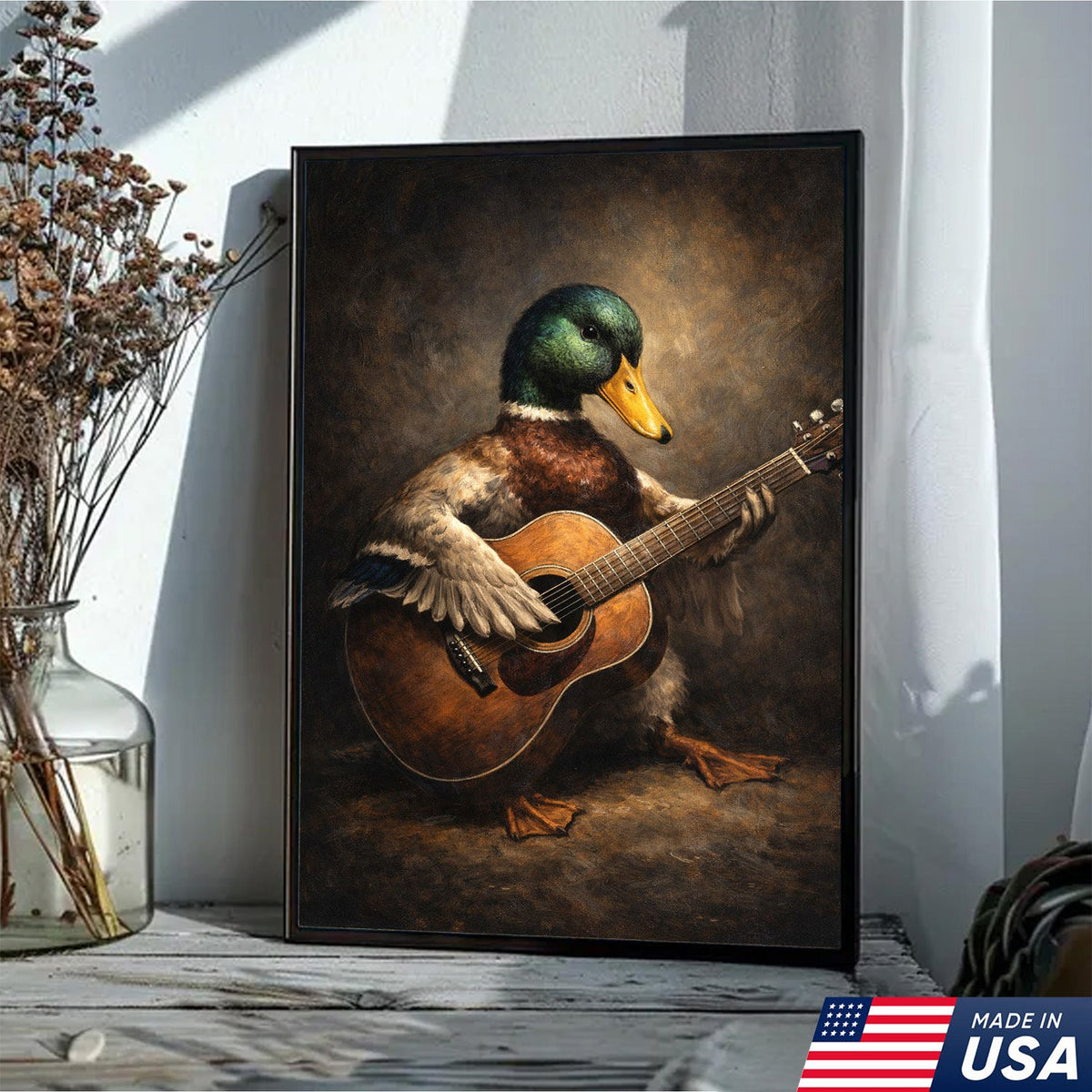 Funny Duck Playing Guitar Canvas Wall Art Music Animal Decor