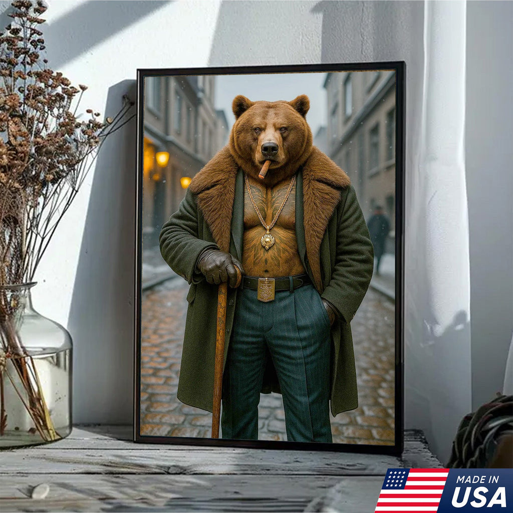Urban Boss Bear in Fur Coat Canvas Wall Art, Dapper Animal product image 15