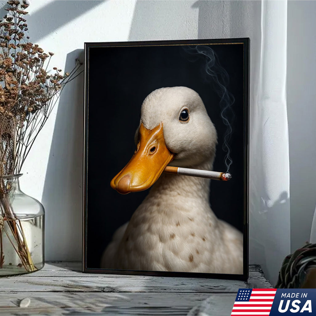 Smoking Duck Wall Art Canvas – Funny Farmhouse Decor for Men, Bar, Garage & Man Cave