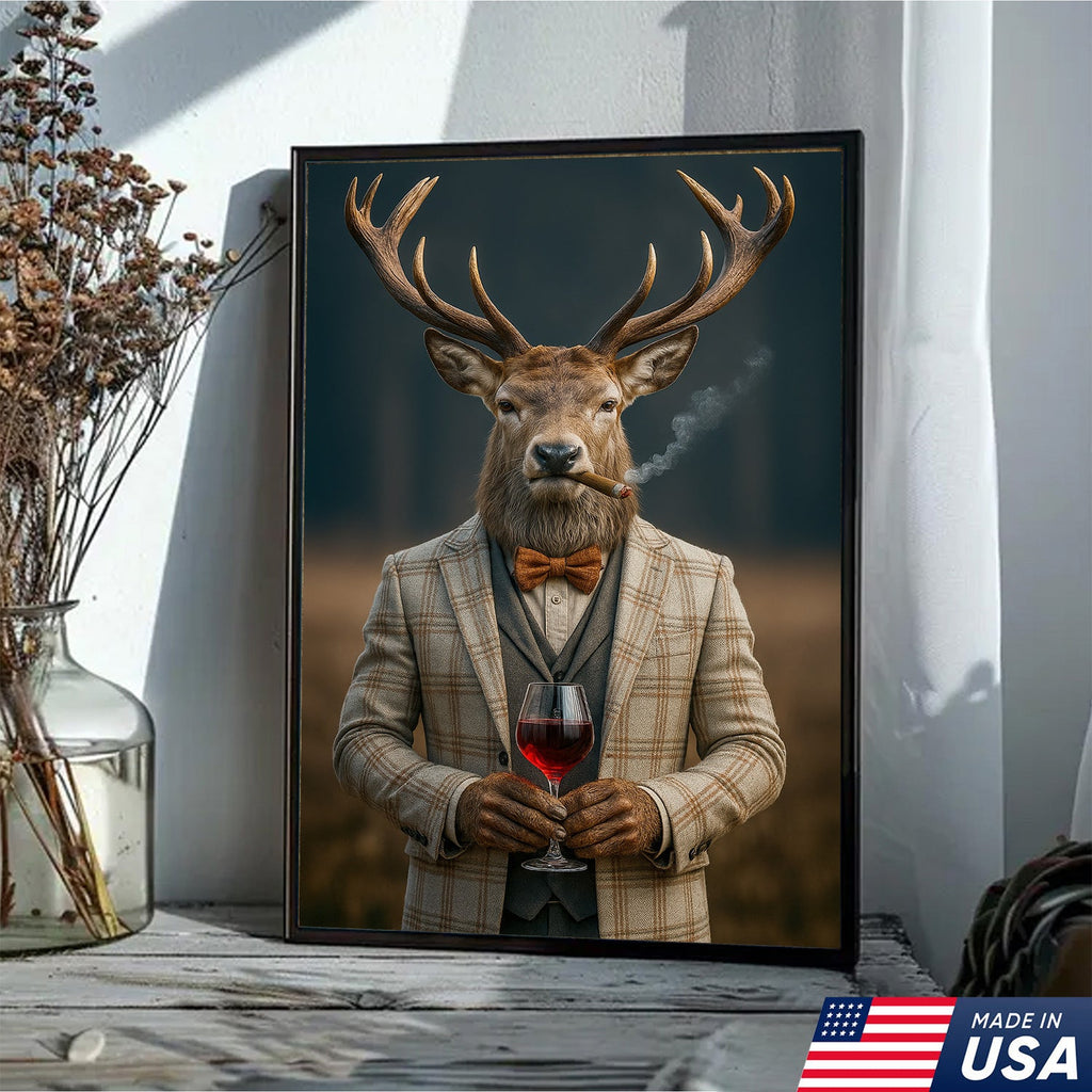 Gentleman Deer Portrait Canvas – Rustic Lodge Wall Art for Hunters & Outdoorsmen