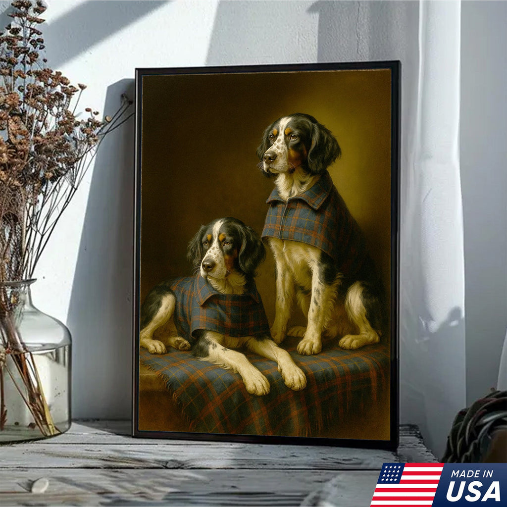 Elegant Dog Portrait Christmas Canvas Wall Art – Classic Plaid Outfit Decor