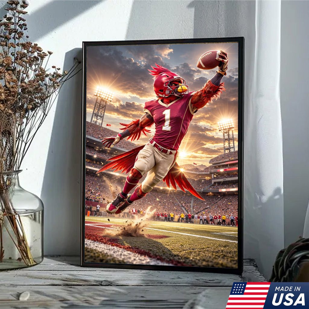 Red Cardinal Football Canvas Wall Art – Dynamic Touchdown Stadium Print