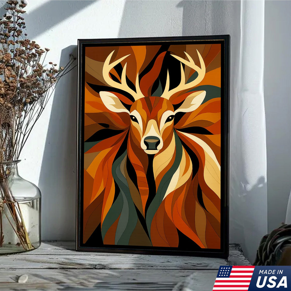 Geometric Deer Canvas Wall Art – Modern Rustic Decor for Hunters, Cabin, Lodge & Man Cave