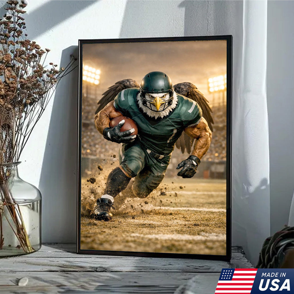 Eagle Football Player Canvas Wall Art – Powerful Stadium Action Print